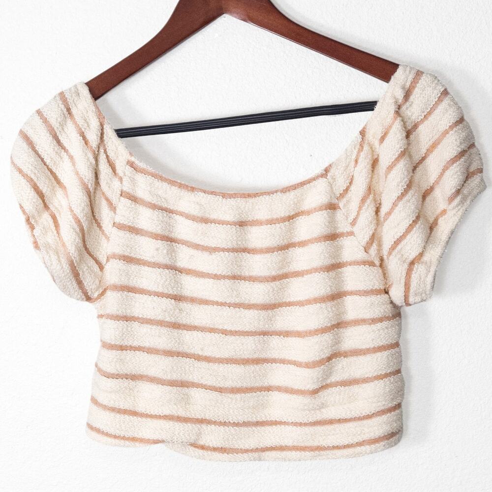 Vintage Havana Striped Crop Top Cream Tan Size S Boho Coastal Y2K